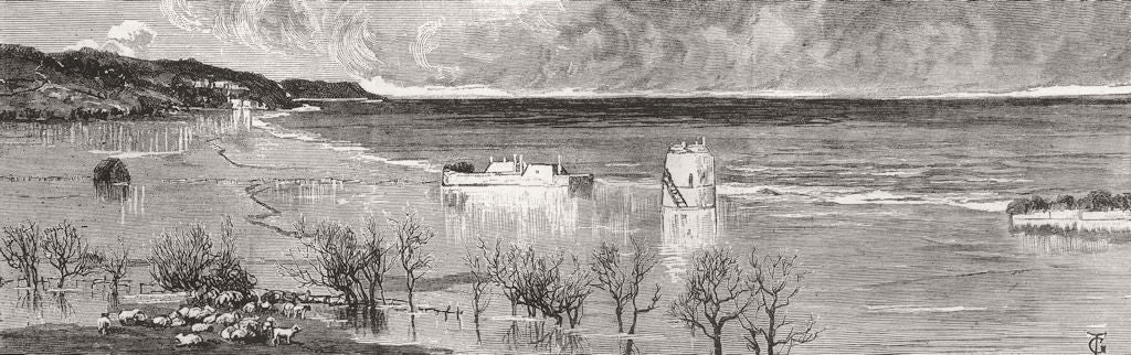 KENT. Sea wall between Hythe & Sandgate, 1876 storm 1881 old antique print